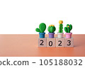 The year 2023 with Cactus model objects for background. 105188032