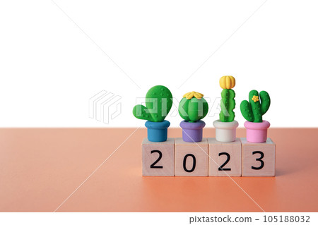 The year 2023 with Cactus model objects for background. 105188032