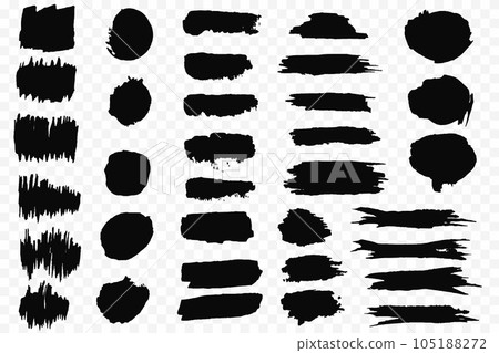 Set of vector brushes. Black brush stroke. Text frames and grunge patches. 105188272