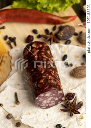 dried meat sausage with spices dried meat sausage with spices 105188291