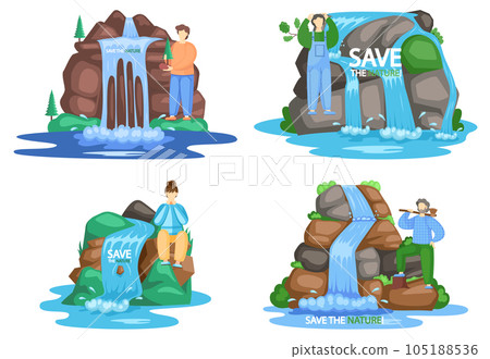 Save waterfalls ecological concept, rock and falling water, tropical river and beautiful waterfall 105188536