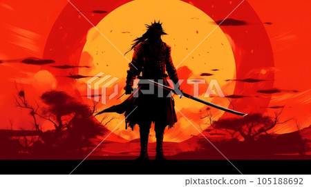 post apocalypse, samurai at sunset. post apocalypse, samurai at sunset. 105188692