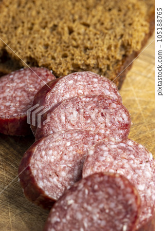 Sausage of moose meat cut into pieces Sausage of moose meat cut into pieces 105188765