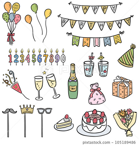 生日可愛插畫素材設置顏色 105189486