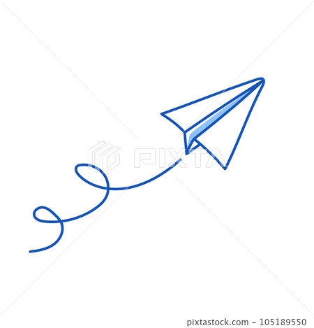 Paper airplane vector icon. Doodle outline style blue color paper airplane. Simple origami aircraft element. Drawing doodle vector 105189550