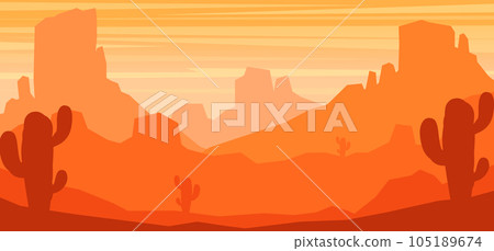 Cartoon desert landscape in flat style. Design element for poster, card, banner, flyer. Vector illustration Cartoon desert landscape in flat style. Design element for poster, card, banner, flyer. Vector illustration 105189674