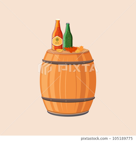 Oktoberfest keg beer, bottle , mug. Vector illustration 105189775
