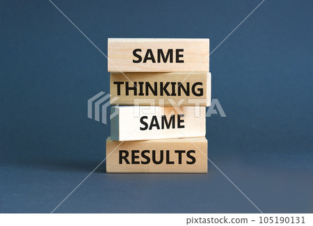 Same thinking and results symbol. Concept word Same thinking same results on wooden blocks. Beautiful grey table grey background. Business and same thinking and results concept. Copy space. 105190131