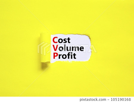 CVP cost volume profit symbol. Concept words CVP cost volume profit on white paper on a beautiful yellow background. Business and CVP cost volume profit concept. Copy space. 105190168