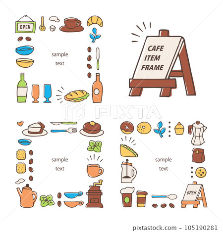 手繪咖啡館項目的框架集 手繪咖啡館項目的框架集 105190281