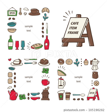 手繪咖啡館項目的框架集 手繪咖啡館項目的框架集 105190282