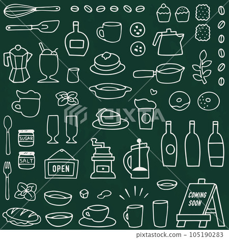 手繪咖啡館物品的圖案 105190283