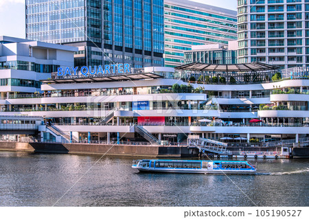 Yokohama cityscape in Japan, overlooking the Yokohama Bay Quarter and water buses 105190527