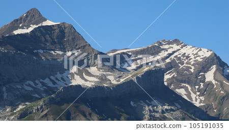 Peak of Mount Oldenhorn and stations of the Glacier 3000 cable car. 105191035