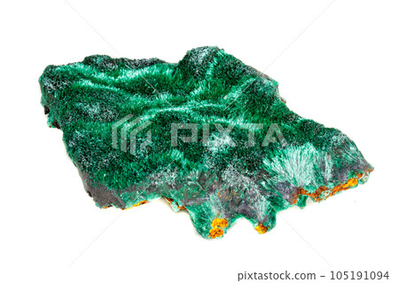 Macro mineral stone plisoviy, plush, satin malachite on a white background Macro mineral stone plisoviy, plush, satin malachite on a white background 105191094
