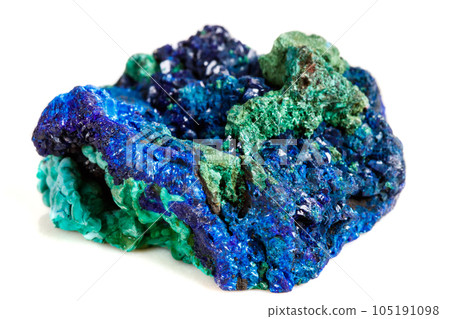 Macro mineral stone malachite with azurite on white background 105191098