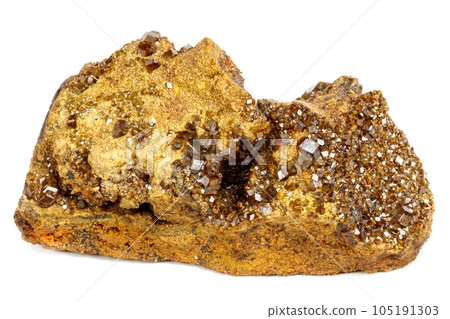 Macro mineral stone Garnet, Green Garnet, Epidote Grossular in the rock on a white background Macro mineral stone Garnet, Green Garnet, Epidote Grossular in the rock on a white background 105191303