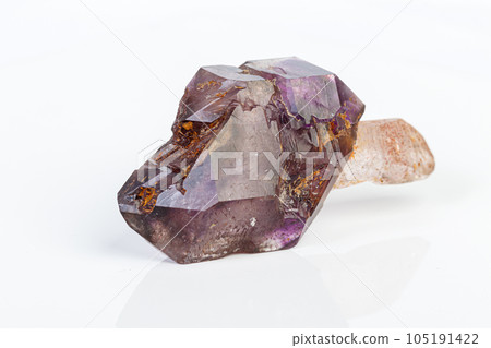 macro mineral stone Amethyst on smoky quartz on a white background macro mineral stone Amethyst on smoky quartz on a white background 105191422