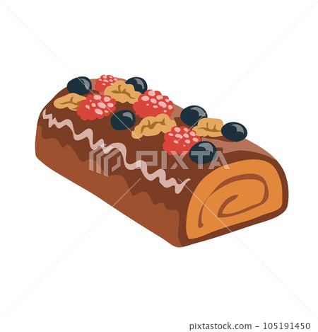 Chocolate roll with fresh berries on white background 105191450