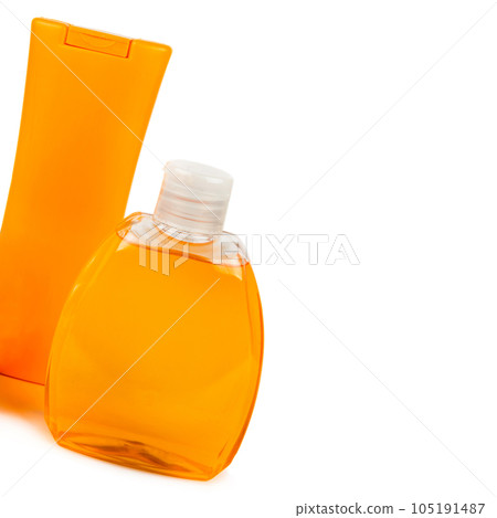 Cosmetics for sunburn (from sunburn) isolated on white background. Free space for text. Cosmetics for sunburn (from sunburn) isolated on white background. Free space for text. 105191487