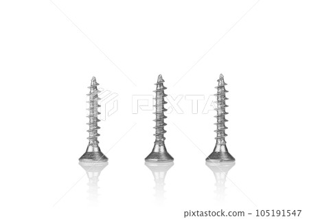 macro screw of silver color on a white background 105191547