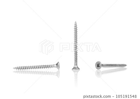 macro screw of silver color on a white background 105191548