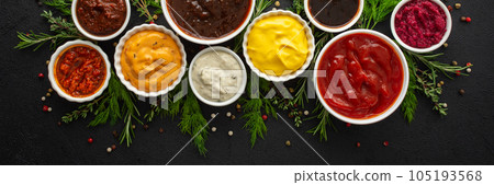 Sauces in bowls with seasonings 105193568