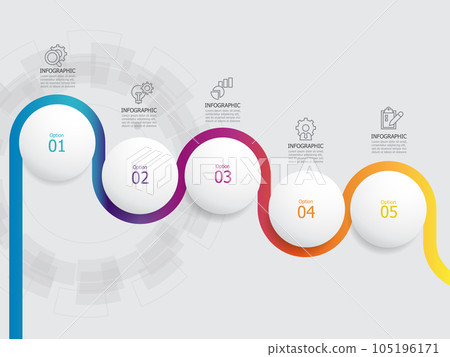 abstract round circle steps timeline infographic element report background with business line icon 5 steps 105196171