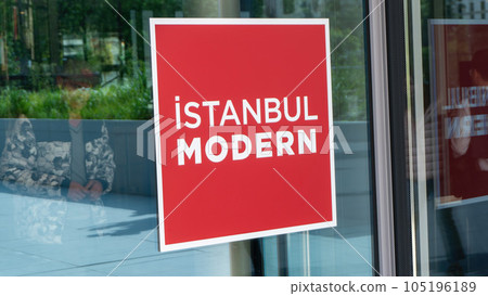 Signage for Istanbul Modern, a modern art museum, cultural hub by the Bosphorus, showcasing contemporary Turkish art and the fusion of tradition and innovation 105196189
