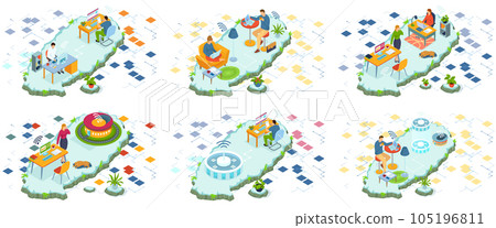 Remote working and networks. Professional business teleworkers connecting online and working from home 105196811