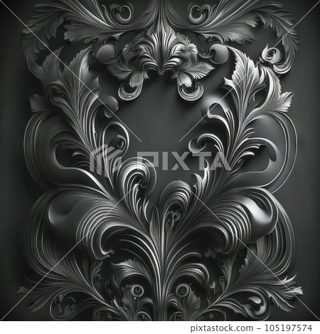 Abstract floral pattern, solid background. Wallpaper, black flowers. Dark background 105197574