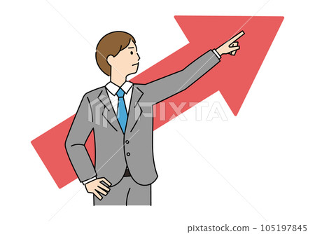 男性商務人士和箭頭指向目標的插圖,表情嚴肅 男性商務人士和箭頭指向目標的插圖,表情嚴肅 105197845