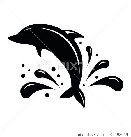 Black and white vector illustration of dolphin jumping on the wave. 105198049