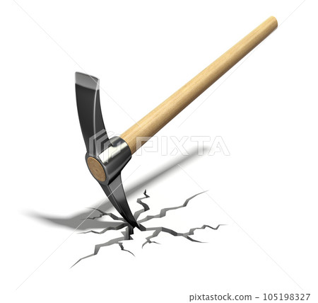 Pickaxe in the cracked floor - 3D illustration Pickaxe in the cracked floor - 3D illustration 105198327