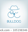 Bulldog. Vector logo. Emblem for the veterinary service. Pet store. detective agency. Linear style. 105198346