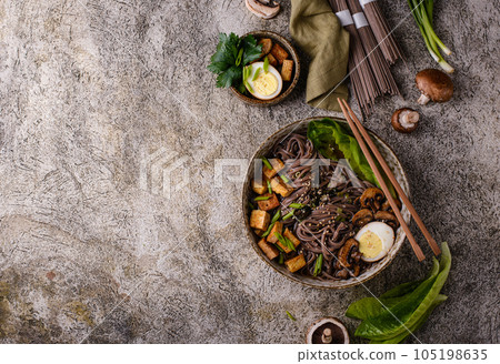 Soba noodle with tofu and mushroom Soba noodle with tofu and mushroom 105198635