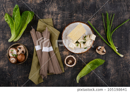Raw soba noodles and cooking ingredient 105198641