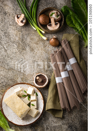 Raw soba noodles and cooking ingredient Raw soba noodles and cooking ingredient 105198660