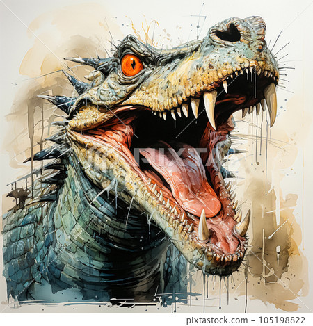 Dinosaur with an evil grin with watercolor streaks, generation ai Dinosaur with an evil grin with watercolor streaks, generation ai 105198822
