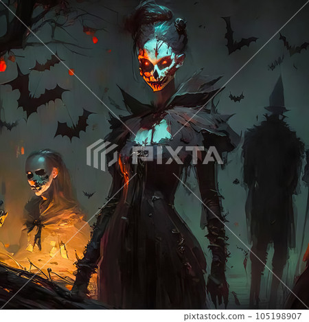 Halloween, portrait of a girl with vampire makeup and in a halloween costume 105198907