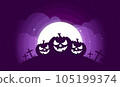 Happy Halloween. Vector illustration of a pumpkin in the night forest. Full moon. Cemetery. Night landscape. Halloween card. Background for invitation to a party. 105199374