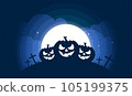 Happy Halloween. Vector illustration of a pumpkin in the night forest. Full moon. Cemetery. Night landscape. Halloween card. Background for invitation to a party. 105199375