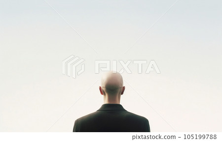 Bald head back view with copy space, portrait of a man without hair bald and proud modern design space for text 105199788