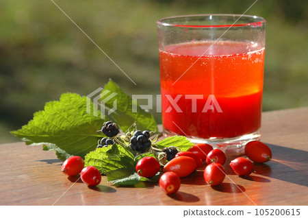 Homemade juice of wild blackbery and rosehip Homemade juice of wild blackbery and rosehip 105200615
