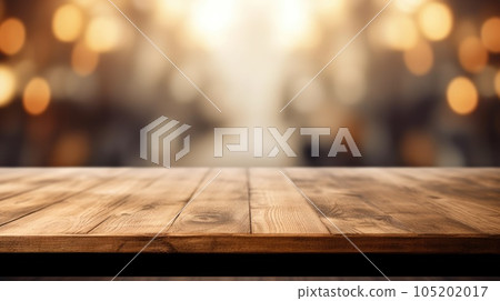 The empty wooden table top with blur background of empty room . Exuberant. 105202017
