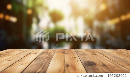 The empty wooden table top with blur background. Exuberant. 105202021