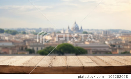 The empty wooden table top with blur background of Rome. Exuberant. 105202058