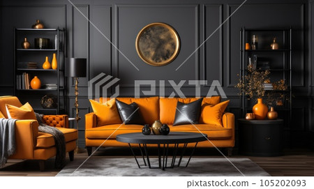 Black and orange interior living room Black and orange interior living room 105202093