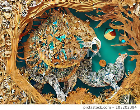 Tropical jungle coconuts cocktails golden ink watercolour Tropical jungle coconuts cocktails golden ink watercolour 105202394