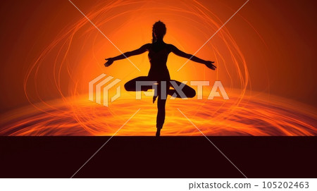 Woman Backlit in Yoga Pose in solid color background. Generative AI weber. Woman Backlit in Yoga Pose in solid color background. Generative AI weber. 105202463